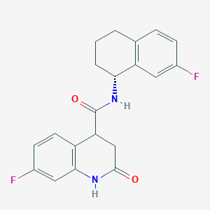 molecular formula C20H18F2N2O2 B7334289 7-fluoro-N-[(1R)-7-fluoro-1,2,3,4-tetrahydronaphthalen-1-yl]-2-oxo-3,4-dihydro-1H-quinoline-4-carboxamide 