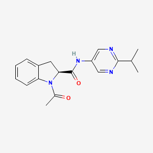 molecular formula C18H20N4O2 B7334321 (2S)-1-acetyl-N-(2-propan-2-ylpyrimidin-5-yl)-2,3-dihydroindole-2-carboxamide 