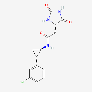 molecular formula C14H14ClN3O3 B7334482 N-[(1R,2S)-2-(3-chlorophenyl)cyclopropyl]-2-[(4S)-2,5-dioxoimidazolidin-4-yl]acetamide 