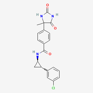 molecular formula C20H18ClN3O3 B7334487 N-[(1R,2S)-2-(3-chlorophenyl)cyclopropyl]-4-(4-methyl-2,5-dioxoimidazolidin-4-yl)benzamide 