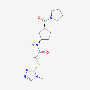 molecular formula C16H25N5O2S B7334606 2-[(4-methyl-1,2,4-triazol-3-yl)sulfanyl]-N-[(1S,3R)-3-(pyrrolidine-1-carbonyl)cyclopentyl]propanamide 