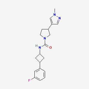 molecular formula C19H23FN4O B7334654 N-[3-(3-fluorophenyl)cyclobutyl]-3-(1-methylpyrazol-4-yl)pyrrolidine-1-carboxamide 