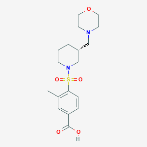 molecular formula C18H26N2O5S B7334918 3-methyl-4-[(3R)-3-(morpholin-4-ylmethyl)piperidin-1-yl]sulfonylbenzoic acid 