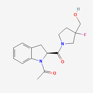 molecular formula C16H19FN2O3 B7335007 1-[(2S)-2-[3-fluoro-3-(hydroxymethyl)pyrrolidine-1-carbonyl]-2,3-dihydroindol-1-yl]ethanone 