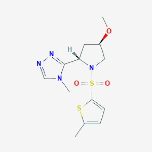 molecular formula C13H18N4O3S2 B7335111 3-[(2S,4R)-4-methoxy-1-(5-methylthiophen-2-yl)sulfonylpyrrolidin-2-yl]-4-methyl-1,2,4-triazole 