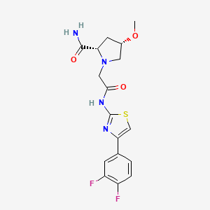 molecular formula C17H18F2N4O3S B7335312 (2S,4S)-1-[2-[[4-(3,4-difluorophenyl)-1,3-thiazol-2-yl]amino]-2-oxoethyl]-4-methoxypyrrolidine-2-carboxamide 