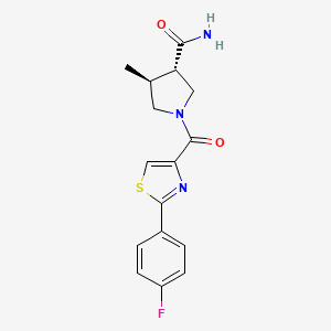 molecular formula C16H16FN3O2S B7335370 (3S,4S)-1-[2-(4-fluorophenyl)-1,3-thiazole-4-carbonyl]-4-methylpyrrolidine-3-carboxamide 