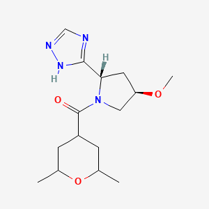 molecular formula C15H24N4O3 B7335426 (2,6-dimethyloxan-4-yl)-[(2S,4R)-4-methoxy-2-(1H-1,2,4-triazol-5-yl)pyrrolidin-1-yl]methanone 