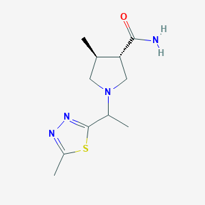 molecular formula C11H18N4OS B7335520 (3S,4S)-4-methyl-1-[1-(5-methyl-1,3,4-thiadiazol-2-yl)ethyl]pyrrolidine-3-carboxamide 