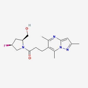 molecular formula C17H23FN4O2 B7335579 1-[(2S,4S)-4-fluoro-2-(hydroxymethyl)pyrrolidin-1-yl]-3-(2,5,7-trimethylpyrazolo[1,5-a]pyrimidin-6-yl)propan-1-one 