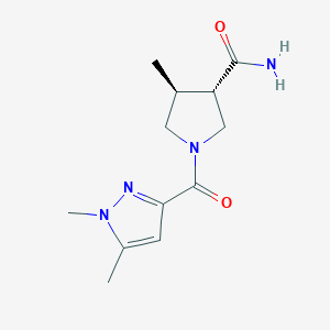 molecular formula C12H18N4O2 B7335594 (3S,4S)-1-(1,5-dimethylpyrazole-3-carbonyl)-4-methylpyrrolidine-3-carboxamide 