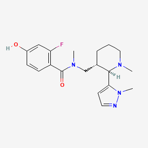 molecular formula C19H25FN4O2 B7335606 2-fluoro-4-hydroxy-N-methyl-N-[[(2R,3S)-1-methyl-2-(2-methylpyrazol-3-yl)piperidin-3-yl]methyl]benzamide 