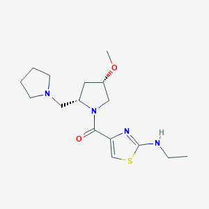 molecular formula C16H26N4O2S B7335619 [2-(ethylamino)-1,3-thiazol-4-yl]-[(2S,4S)-4-methoxy-2-(pyrrolidin-1-ylmethyl)pyrrolidin-1-yl]methanone 