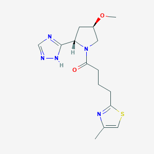 molecular formula C15H21N5O2S B7335645 1-[(2S,4R)-4-methoxy-2-(1H-1,2,4-triazol-5-yl)pyrrolidin-1-yl]-4-(4-methyl-1,3-thiazol-2-yl)butan-1-one 