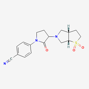 molecular formula C17H19N3O3S B7335775 4-[3-[(3aS,6aS)-1,1-dioxo-2,3,3a,4,6,6a-hexahydrothieno[2,3-c]pyrrol-5-yl]-2-oxopyrrolidin-1-yl]benzonitrile 