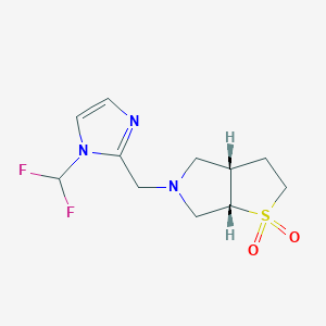 molecular formula C11H15F2N3O2S B7335802 (3aS,6aS)-5-[[1-(difluoromethyl)imidazol-2-yl]methyl]-2,3,3a,4,6,6a-hexahydrothieno[2,3-c]pyrrole 1,1-dioxide 