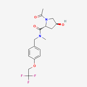 molecular formula C17H21F3N2O4 B7335835 (2R,4S)-1-acetyl-4-hydroxy-N-methyl-N-[[4-(2,2,2-trifluoroethoxy)phenyl]methyl]pyrrolidine-2-carboxamide 