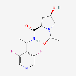 molecular formula C14H17F2N3O3 B7335893 (2R,4S)-1-acetyl-N-[1-(3,5-difluoropyridin-4-yl)ethyl]-4-hydroxypyrrolidine-2-carboxamide 