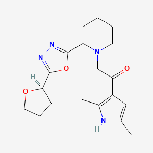 molecular formula C19H26N4O3 B7335934 1-(2,5-dimethyl-1H-pyrrol-3-yl)-2-[2-[5-[(2R)-oxolan-2-yl]-1,3,4-oxadiazol-2-yl]piperidin-1-yl]ethanone 