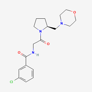 molecular formula C18H24ClN3O3 B7336128 3-chloro-N-[2-[(2S)-2-(morpholin-4-ylmethyl)pyrrolidin-1-yl]-2-oxoethyl]benzamide 