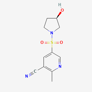 molecular formula C11H13N3O3S B7336257 5-[(3R)-3-hydroxypyrrolidin-1-yl]sulfonyl-2-methylpyridine-3-carbonitrile 