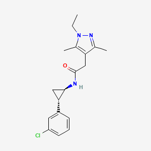 molecular formula C18H22ClN3O B7336291 N-[(1R,2S)-2-(3-chlorophenyl)cyclopropyl]-2-(1-ethyl-3,5-dimethylpyrazol-4-yl)acetamide 