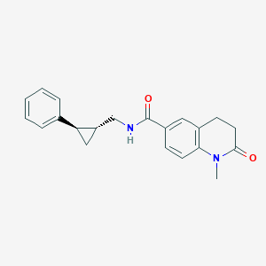 molecular formula C21H22N2O2 B7336501 1-methyl-2-oxo-N-[[(1R,2R)-2-phenylcyclopropyl]methyl]-3,4-dihydroquinoline-6-carboxamide 