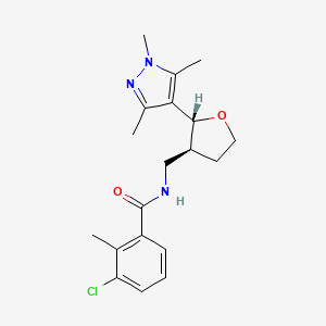 3-chloro-2-methyl-N-[[(2R,3S)-2-(1,3,5-trimethylpyrazol-4-yl)oxolan-3-yl]methyl]benzamide