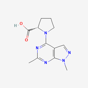 molecular formula C12H15N5O2 B7338086 (2S)-1-(1,6-dimethylpyrazolo[3,4-d]pyrimidin-4-yl)pyrrolidine-2-carboxylic acid 