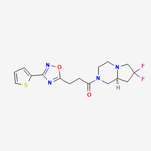 molecular formula C16H18F2N4O2S B7338722 1-[(8aS)-7,7-difluoro-1,3,4,6,8,8a-hexahydropyrrolo[1,2-a]pyrazin-2-yl]-3-(3-thiophen-2-yl-1,2,4-oxadiazol-5-yl)propan-1-one 