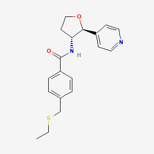 molecular formula C19H22N2O2S B7342948 4-(ethylsulfanylmethyl)-N-[(2S,3R)-2-pyridin-4-yloxolan-3-yl]benzamide 