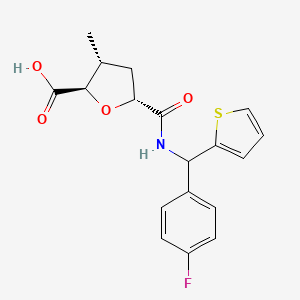 molecular formula C18H18FNO4S B7343170 (2R,3R,5R)-5-[[(4-fluorophenyl)-thiophen-2-ylmethyl]carbamoyl]-3-methyloxolane-2-carboxylic acid 