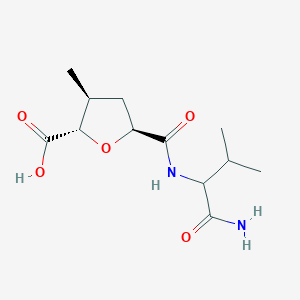 molecular formula C12H20N2O5 B7343179 (2S,3S,5S)-5-[(1-amino-3-methyl-1-oxobutan-2-yl)carbamoyl]-3-methyloxolane-2-carboxylic acid 