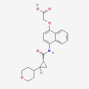 molecular formula C21H23NO5 B7343202 2-[4-[[(1R,2S)-2-(oxan-4-yl)cyclopropanecarbonyl]amino]naphthalen-1-yl]oxyacetic acid 