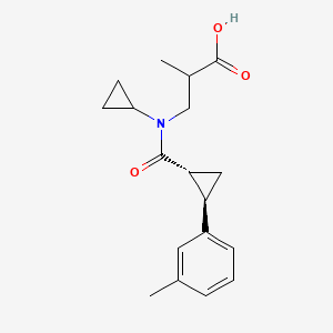 molecular formula C18H23NO3 B7343275 3-[cyclopropyl-[(1R,2R)-2-(3-methylphenyl)cyclopropanecarbonyl]amino]-2-methylpropanoic acid 