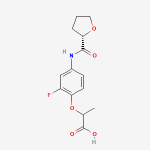 molecular formula C14H16FNO5 B7343431 2-[2-fluoro-4-[[(2S)-oxolane-2-carbonyl]amino]phenoxy]propanoic acid 