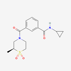 molecular formula C16H20N2O4S B7343958 N-cyclopropyl-3-[(2S)-2-methyl-1,1-dioxo-1,4-thiazinane-4-carbonyl]benzamide 