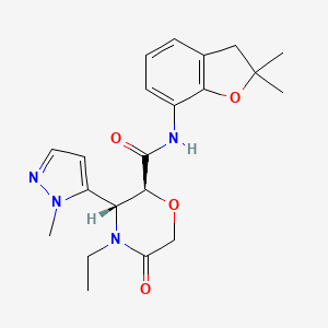 (2S,3R)-N-(2,2-dimethyl-3H-1-benzofuran-7-yl)-4-ethyl-3-(2-methylpyrazol-3-yl)-5-oxomorpholine-2-carboxamide