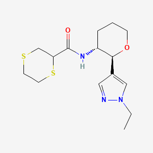 molecular formula C15H23N3O2S2 B7345263 N-[(2S,3R)-2-(1-ethylpyrazol-4-yl)oxan-3-yl]-1,4-dithiane-2-carboxamide 