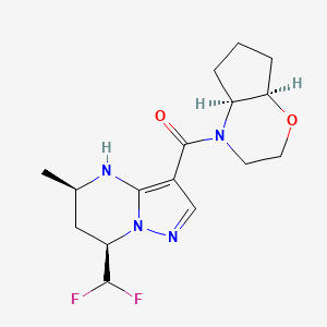 molecular formula C16H22F2N4O2 B7345345 [(4aS,7aR)-3,4a,5,6,7,7a-hexahydro-2H-cyclopenta[b][1,4]oxazin-4-yl]-[(5R,7R)-7-(difluoromethyl)-5-methyl-4,5,6,7-tetrahydropyrazolo[1,5-a]pyrimidin-3-yl]methanone 