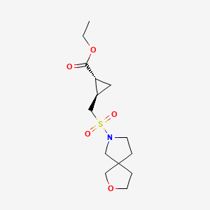 molecular formula C14H23NO5S B7345408 ethyl (1R,2R)-2-(2-oxa-7-azaspiro[4.4]nonan-7-ylsulfonylmethyl)cyclopropane-1-carboxylate 