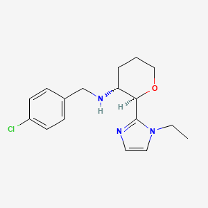 molecular formula C17H22ClN3O B7345494 (2R,3R)-N-[(4-chlorophenyl)methyl]-2-(1-ethylimidazol-2-yl)oxan-3-amine 