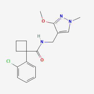 molecular formula C17H20ClN3O2 B7345619 1-(2-chlorophenyl)-N-[(3-methoxy-1-methylpyrazol-4-yl)methyl]cyclobutane-1-carboxamide 