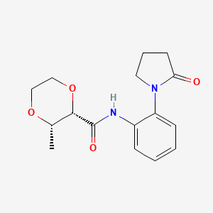 molecular formula C16H20N2O4 B7345638 (2S,3S)-3-methyl-N-[2-(2-oxopyrrolidin-1-yl)phenyl]-1,4-dioxane-2-carboxamide 