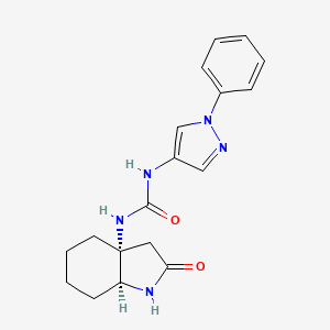 molecular formula C18H21N5O2 B7345645 1-[(3aR,7aS)-2-oxo-3,4,5,6,7,7a-hexahydro-1H-indol-3a-yl]-3-(1-phenylpyrazol-4-yl)urea 