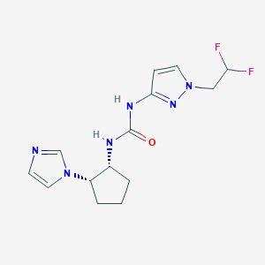 molecular formula C14H18F2N6O B7345740 1-[1-(2,2-difluoroethyl)pyrazol-3-yl]-3-[(1R,2S)-2-imidazol-1-ylcyclopentyl]urea 