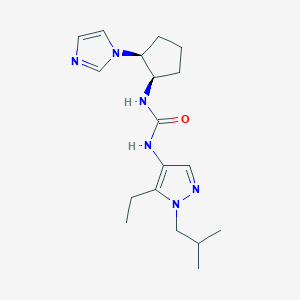 molecular formula C18H28N6O B7345833 1-[5-ethyl-1-(2-methylpropyl)pyrazol-4-yl]-3-[(1R,2S)-2-imidazol-1-ylcyclopentyl]urea 