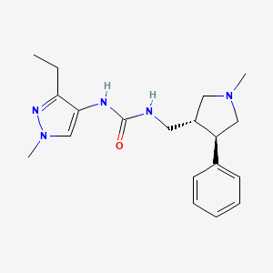 molecular formula C19H27N5O B7345882 1-(3-ethyl-1-methylpyrazol-4-yl)-3-[[(3R,4R)-1-methyl-4-phenylpyrrolidin-3-yl]methyl]urea 