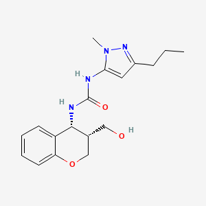 molecular formula C18H24N4O3 B7345892 1-[(3R,4R)-3-(hydroxymethyl)-3,4-dihydro-2H-chromen-4-yl]-3-(2-methyl-5-propylpyrazol-3-yl)urea 