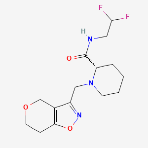 molecular formula C15H21F2N3O3 B7345918 (2S)-N-(2,2-difluoroethyl)-1-(6,7-dihydro-4H-pyrano[3,4-d][1,2]oxazol-3-ylmethyl)piperidine-2-carboxamide 